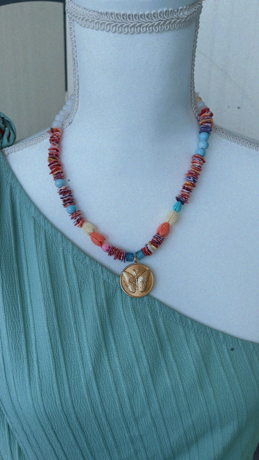 Butterfly charm necklace multi