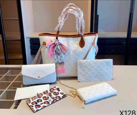 cream and brown purse set mono never full