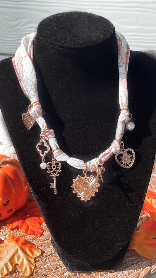 Baby pink mix scarf necklace