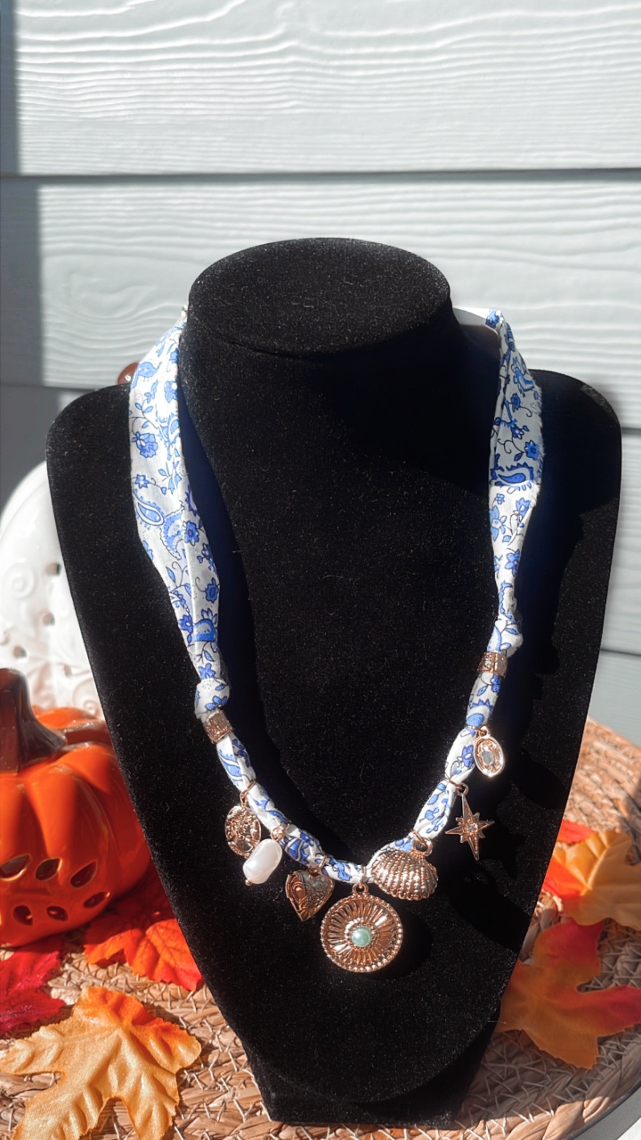 Blue mix scarf necklace