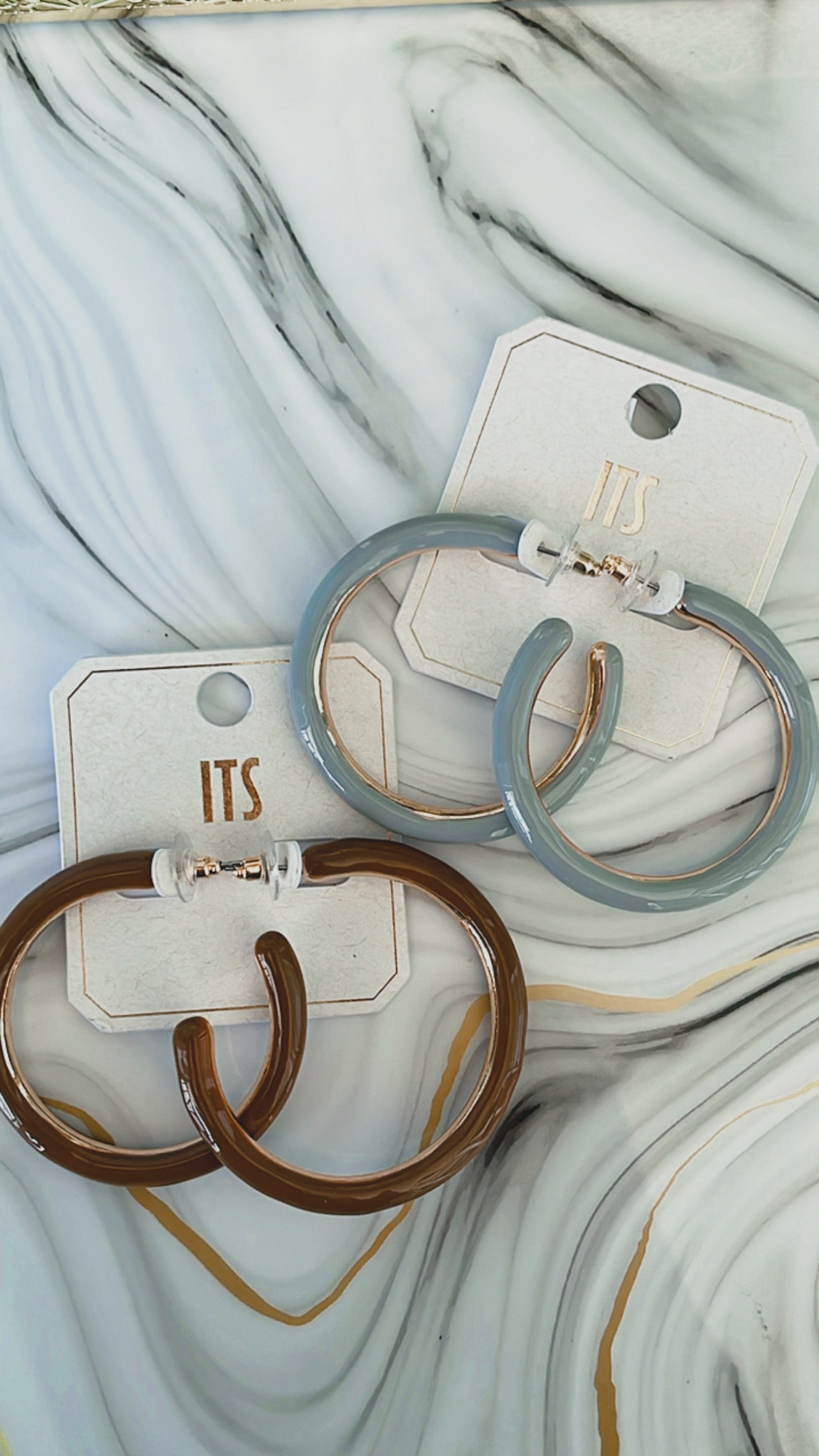 Brown and grey hoop earrings