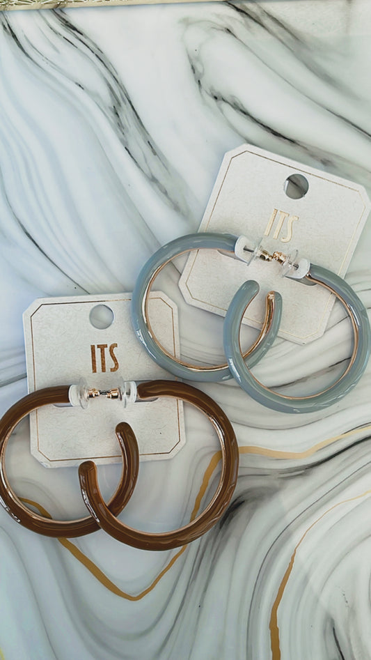 Brown and grey hoop earrings