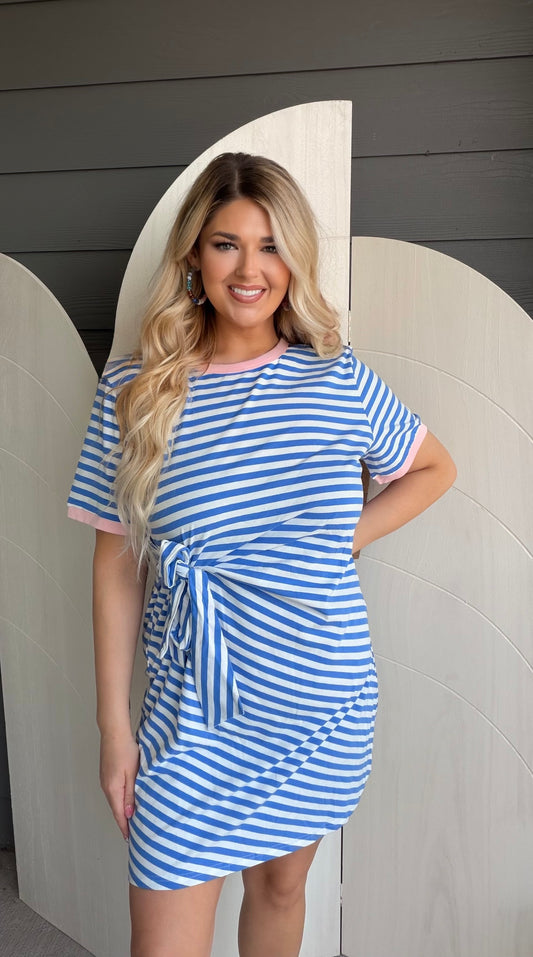 Blue stripe wrap dress