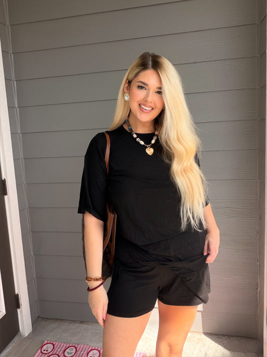 All black buttery soft lounge skort set