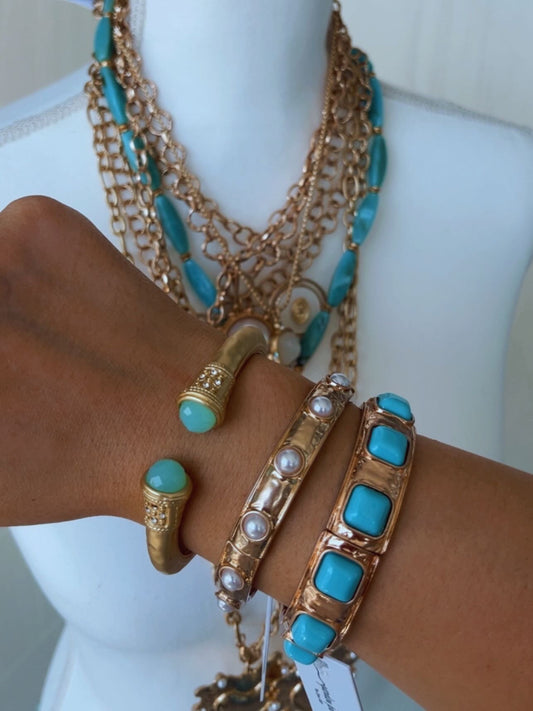 Chunky square detail turquoise cuff bracelet with