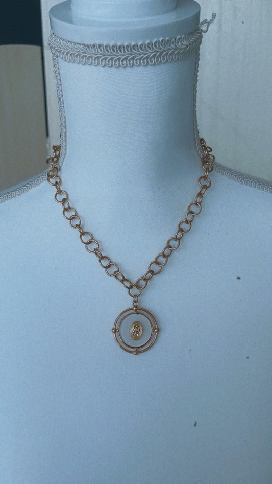 Cream and gold medallion stacker necklace