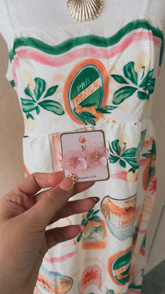 Baby pink floral statement earrings